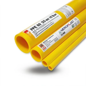 مواسير HDPE بولي ايثيلين عالي الكثافة PE 80 ضغط 16 بار قطر 280 مم سمك 31.3 مم لون أصفر | نيبروبلاست