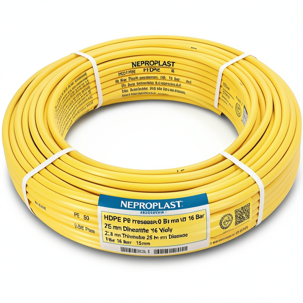 أنابيب HDPE PE 80 ضغط 16 بار قطر 25 مم سمك 2.8 مم لون أصفر | نيبروبلاست