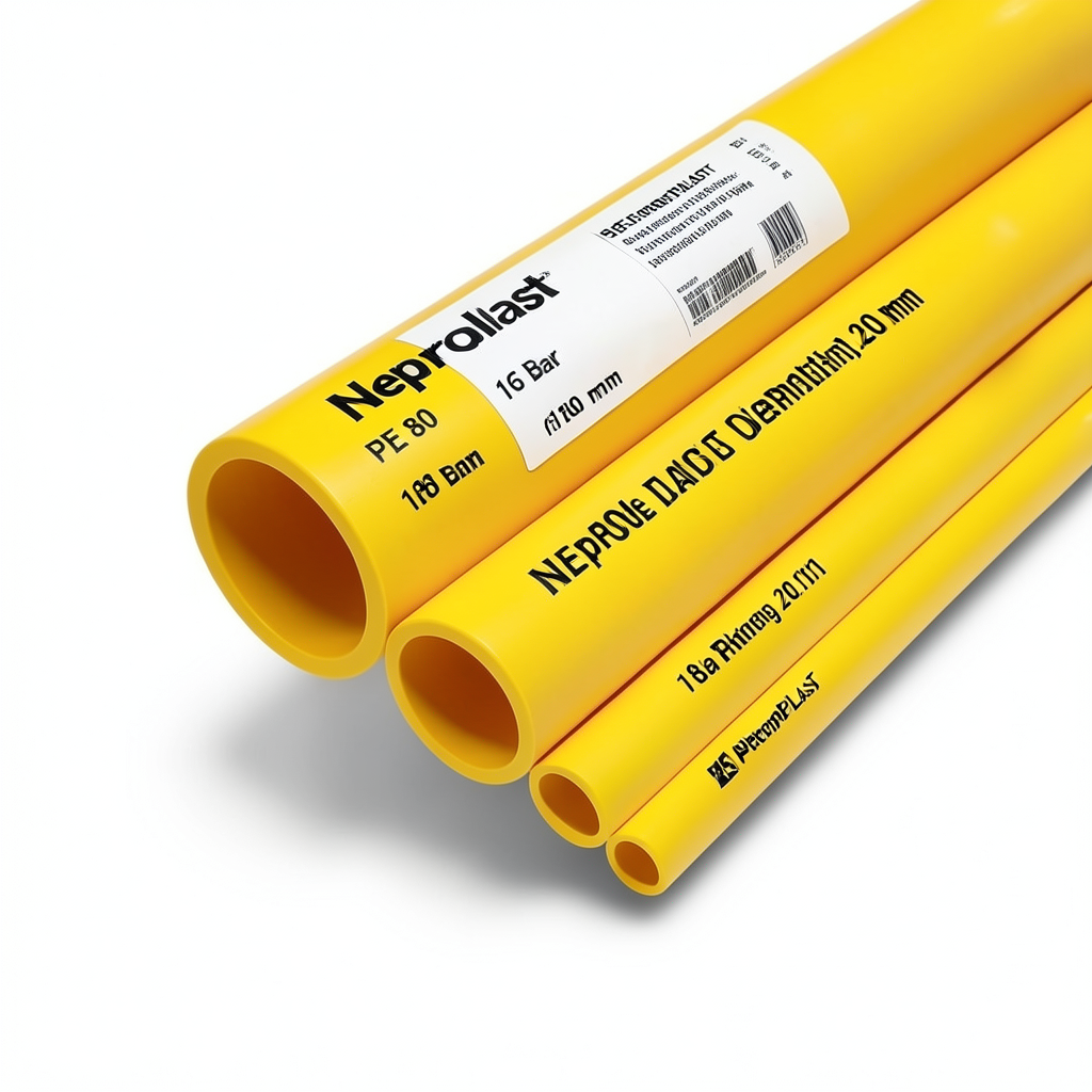 مواسير HDPE نيبروبلاست PE 80 ضغط 16 بار قطر خارجي 180 مم سمك 20.1 مم لون أصفر | نيبروبلاست