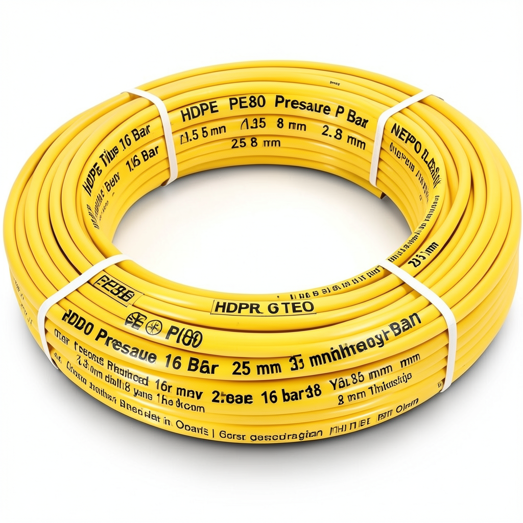 HDPE Pipes PE 80 Pressure 16 Bar 25 mm Diameter 2.8 mm Thickness Yellow | NEPROPLAST