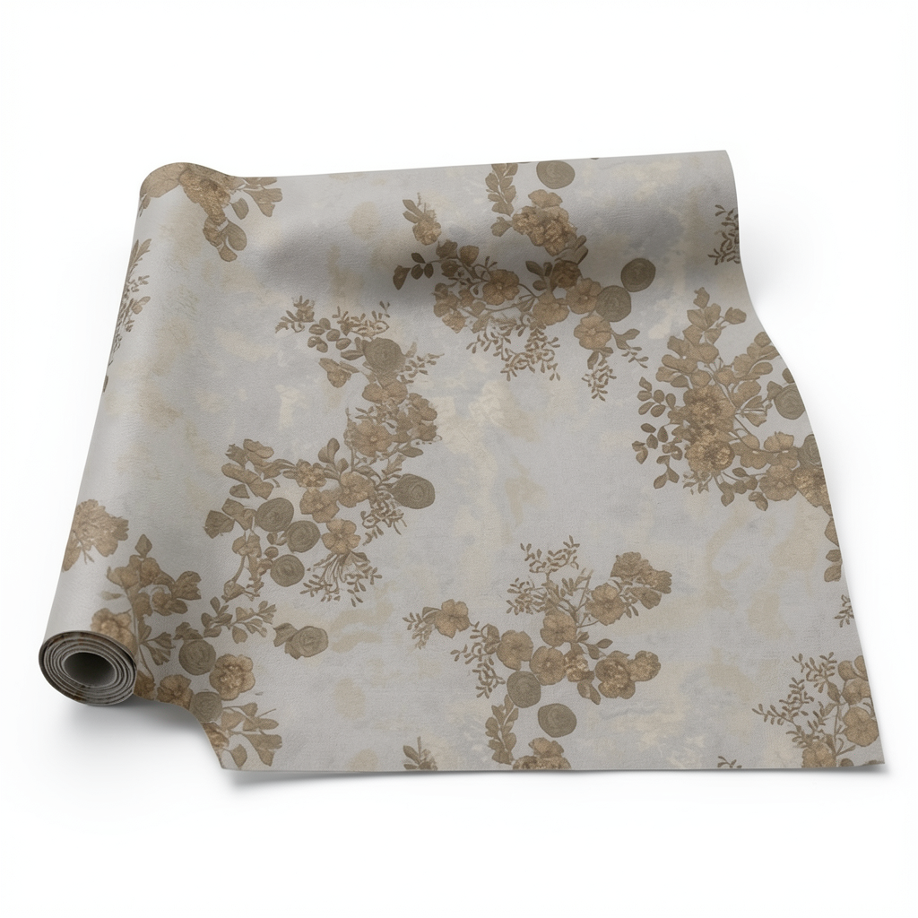 Italian Wall Decoration Floral Design 10m x 1.06m Dark Beige