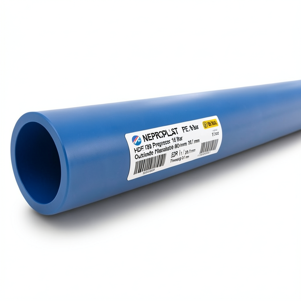 أنابيب HDPE بولي إيثيلين عالي الكثافة PE 80 ضغط 16 بار قطر خارجي 180 مم سمك 20.1 مم لون أزرق | نيبروبلاست