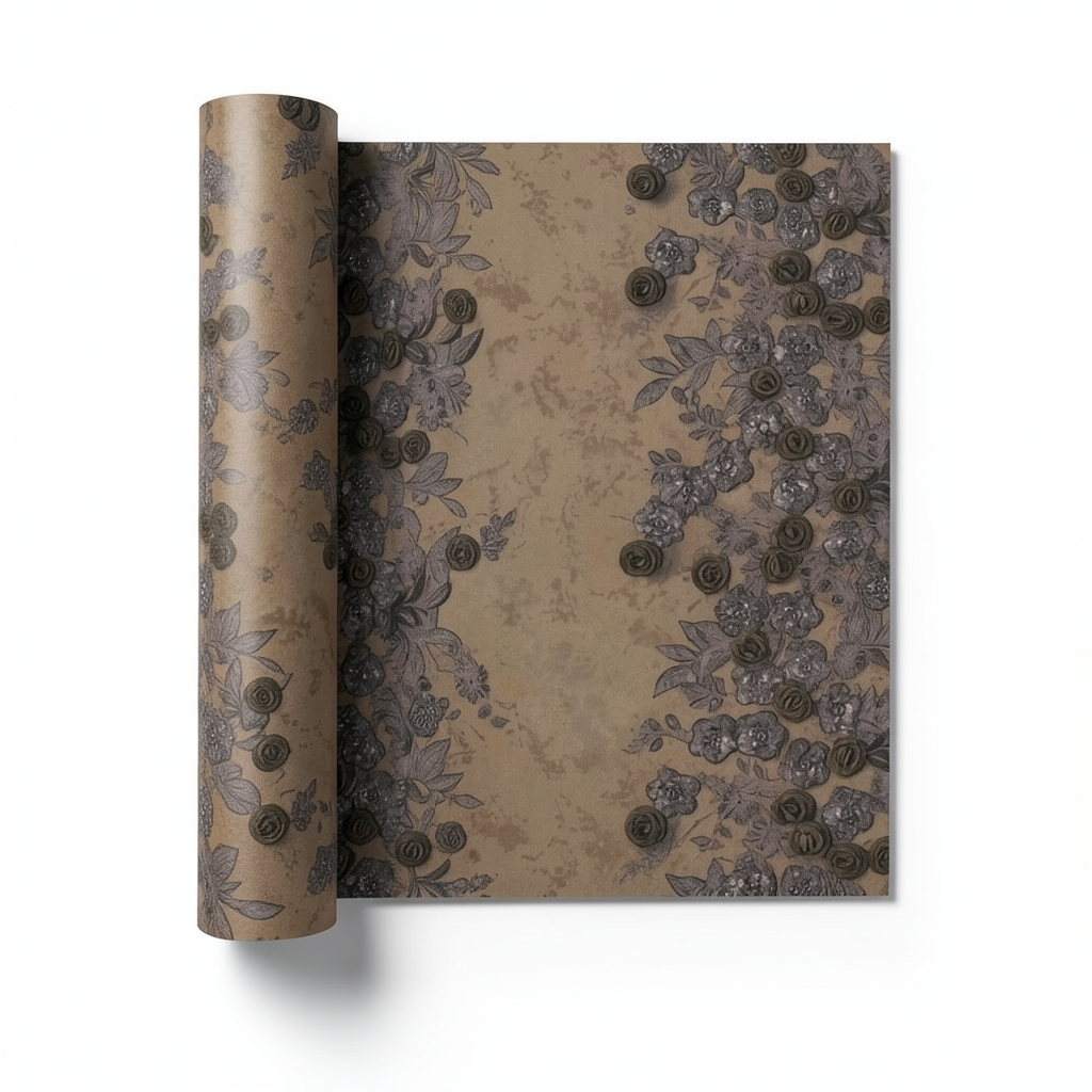 Italian Wall Covering Floral 10m x 1.06m Brown Color, Model 81566
