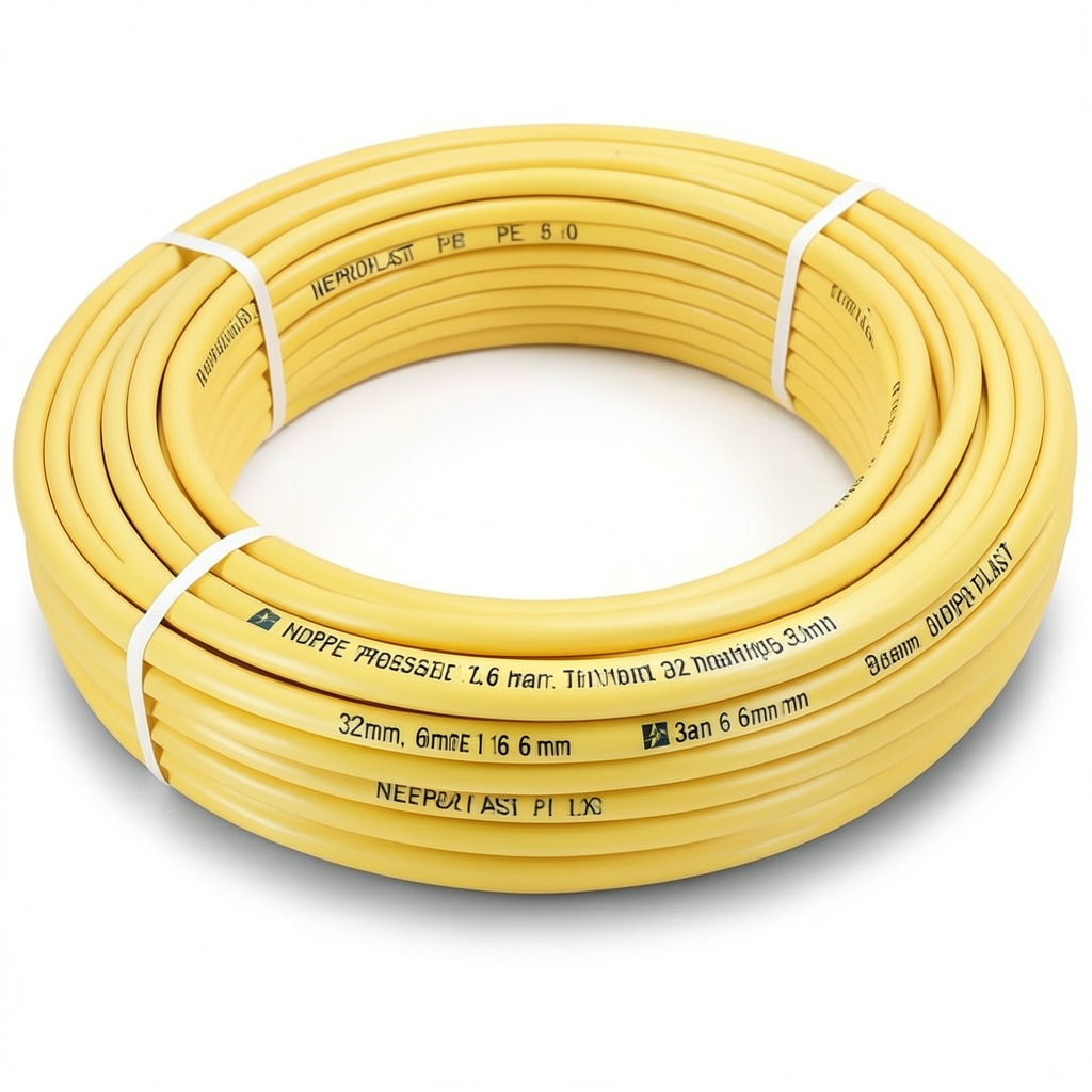 أنابيب HDPE PE 80 ضغط 16 بار قطر 32 مم سمك 3.6 مم لون أصفر | نيبروبلاست