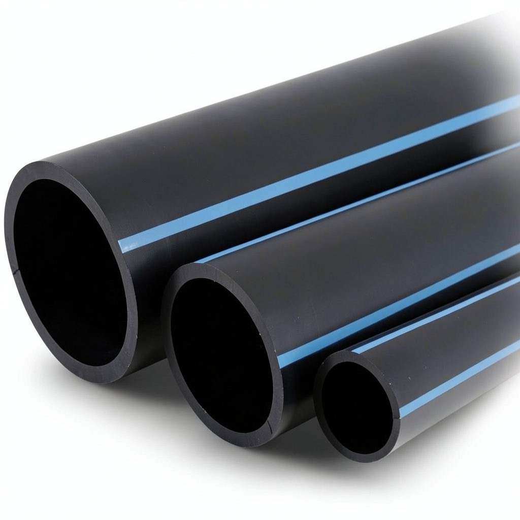 NPF HDPE Pipes for Water Networks Pressure 8 Bar Outside Diameter 200 mm Thickness 6.2 mm Black