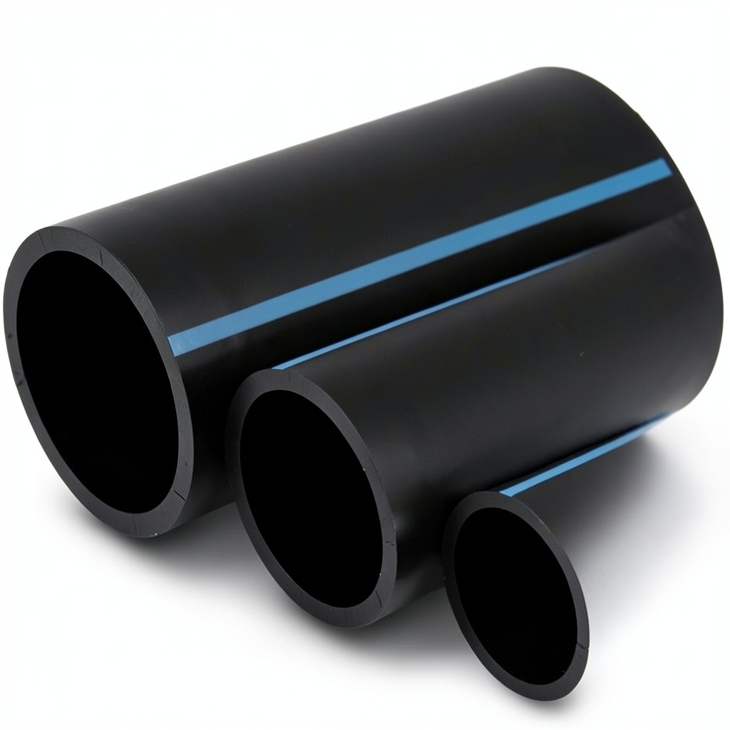 أنابيب HDPE الوطني لشبكات المياه ضغط 8 بار قطر خارجي 160 مم سمك 4.9 مم لون أسود