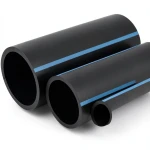 أنابيب HDPE الوطني لشبكات المياه ضغط 8 بار قطر خارجي 200 مم سمك 6.2 مم لون أسود