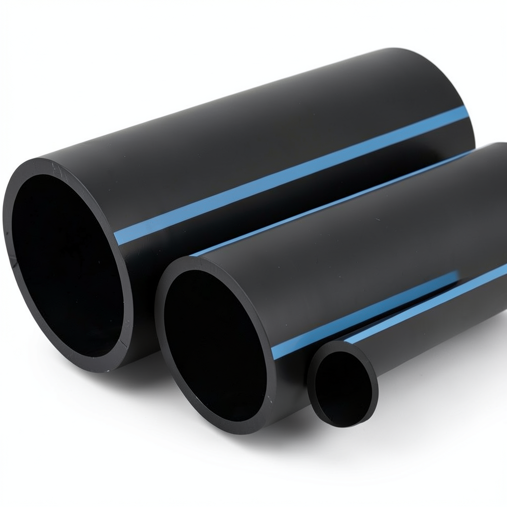 أنابيب HDPE الوطني لشبكات المياه ضغط 8 بار قطر خارجي 200 مم سمك 6.2 مم لون أسود
