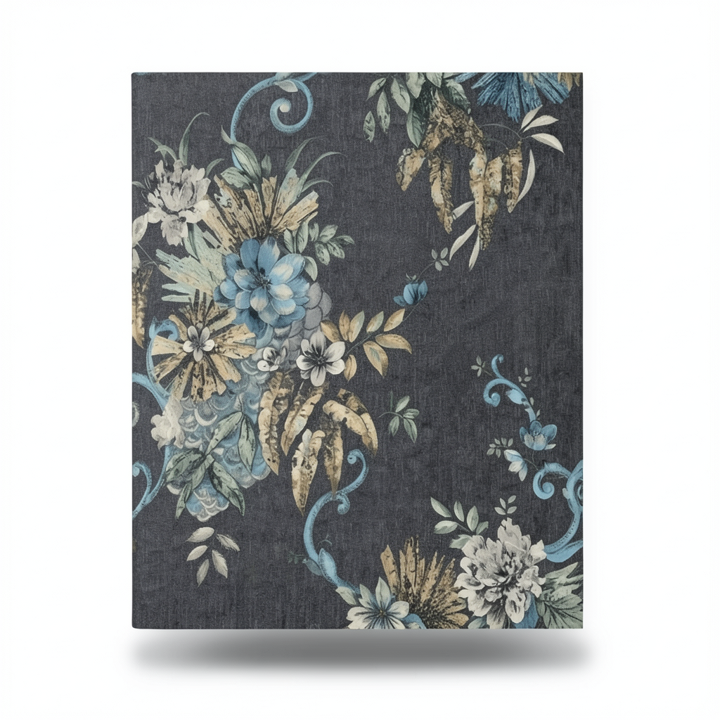 Italian Wallpaper Floral Design 10m x 1.06m, Dark Gray
