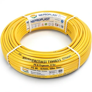 أنابيب HDPE PE 80 ضغط 16 بار قطر 50 مم سمك 5.6 مم أصفر | نيبروبلاست