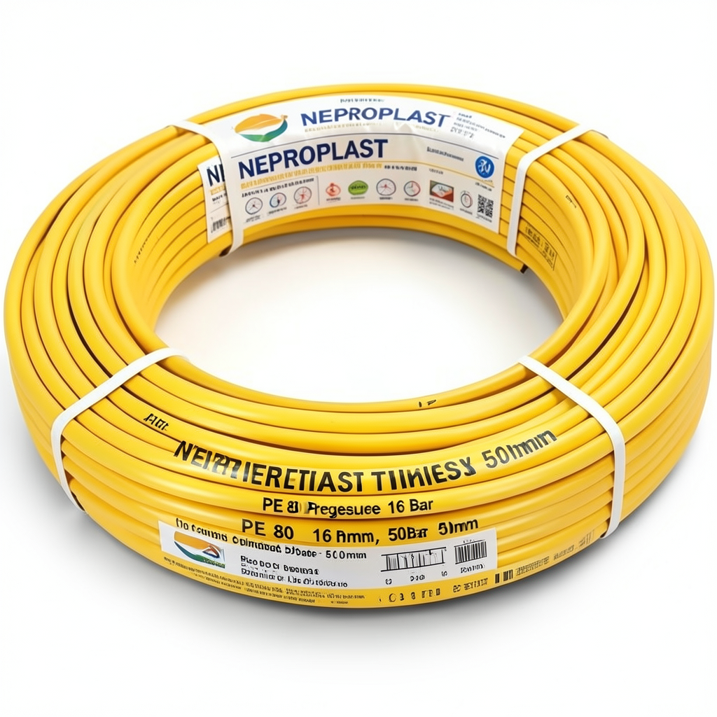 HDPE Pipes PE 80 Pressure 16 Bar Diameter 50 mm Thickness 5.6 mm Yellow | NEPROPLAST