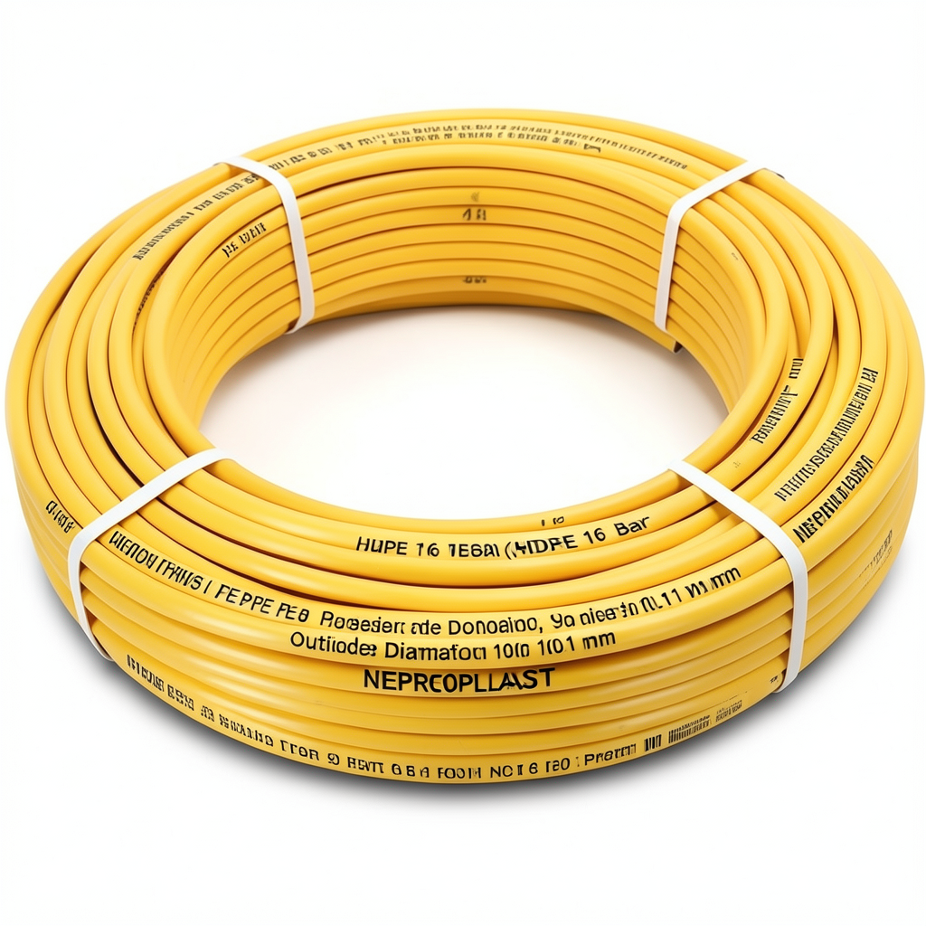 أنابيب HDPE PE 80 ضغط 16 بار قطر خارجي 90 مم سمك 10.1 مم لون أصفر | نيبروبلاست