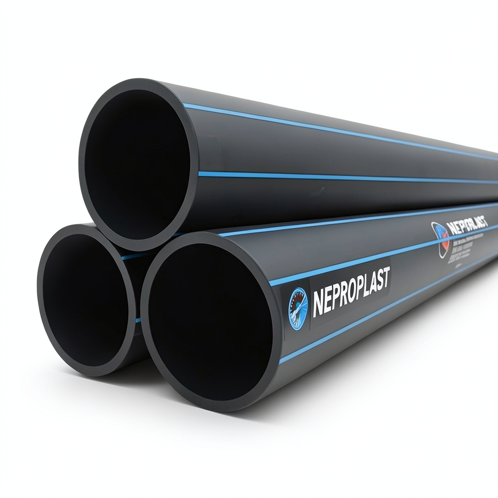 مواسير HDPE PE 100 ضغط اسمي 20 بار قطر خارجي 400 مم سمك 44.7 مم لون أسود | نيبروبلاست