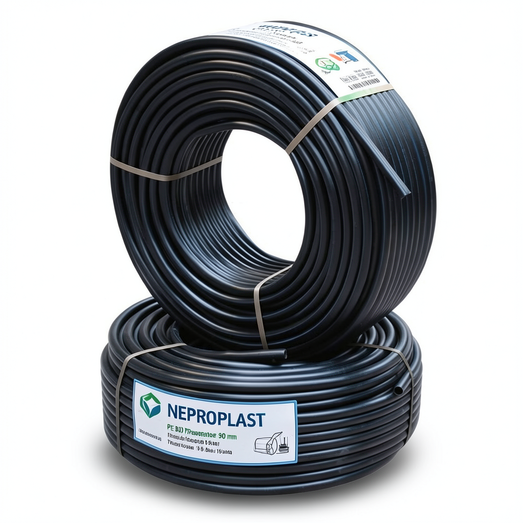 أنابيب HDPE PE 80 ضغط 16 بار قطر خارجي 90 مم سمك 10.1 مم لون اسود | نيبروبلاست