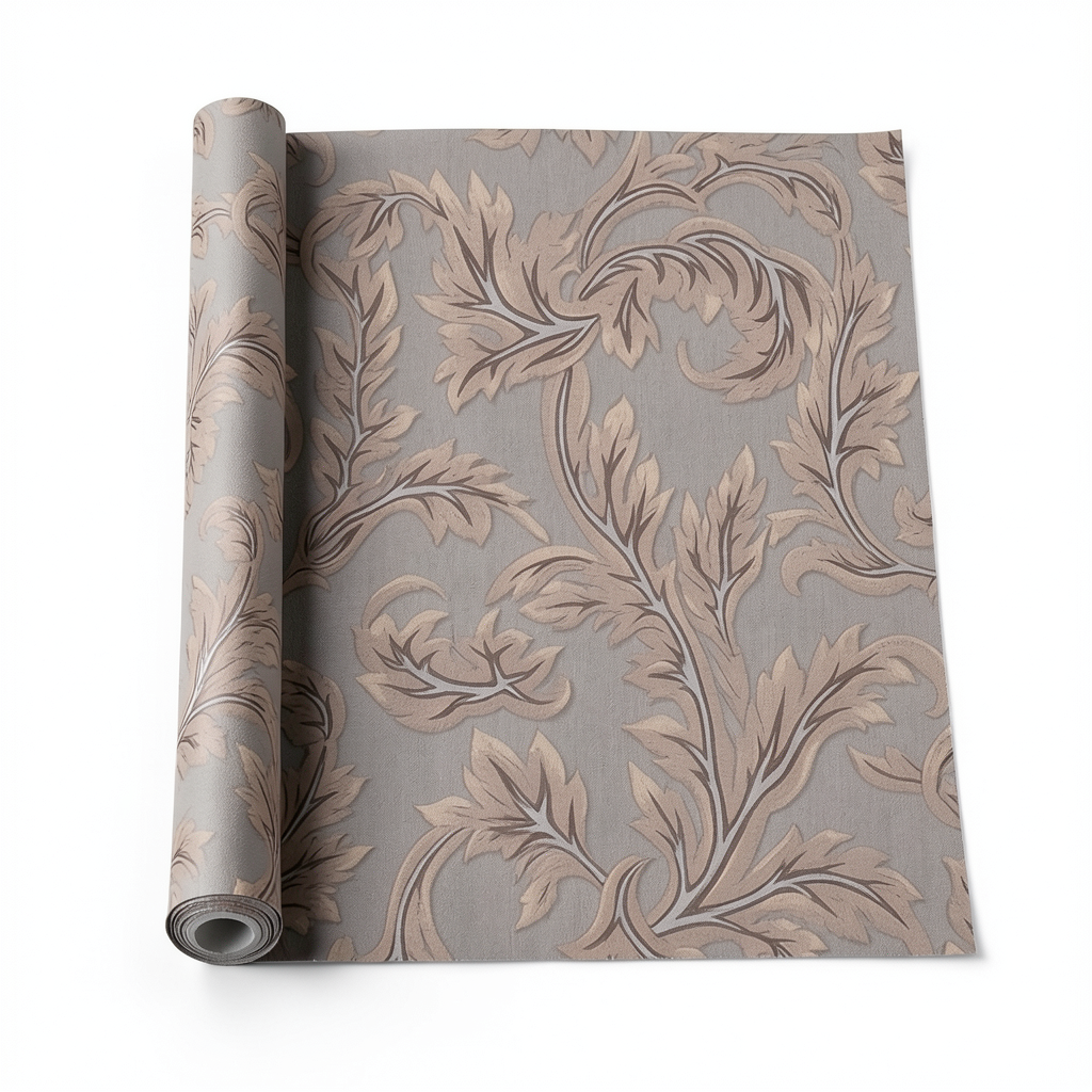 Italian Wallpaper Leaf-Patterned 10m x 1.06m Dark Beige