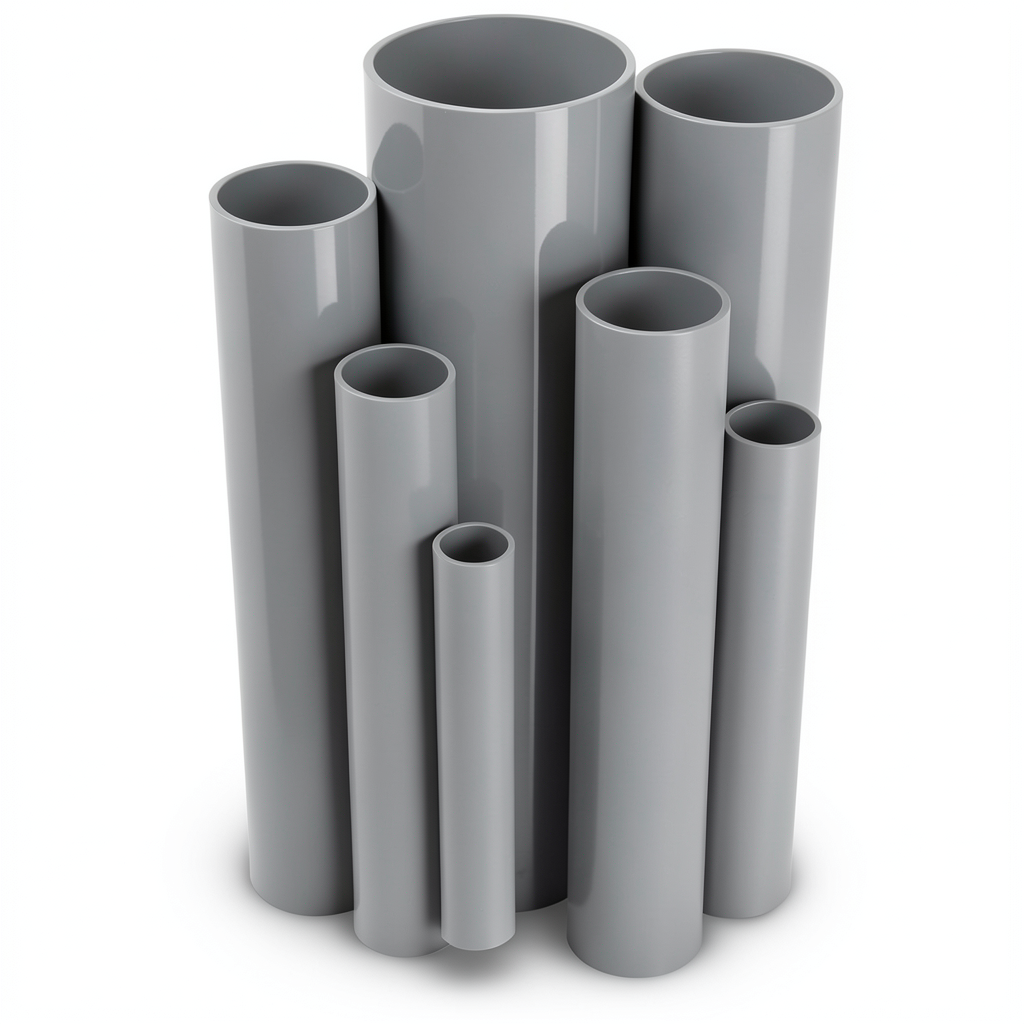 مواسير UPVC ضغط اسمي 21.7 بار مقاس ½ 1 إنش سمك 3.58 مم لون رمادي