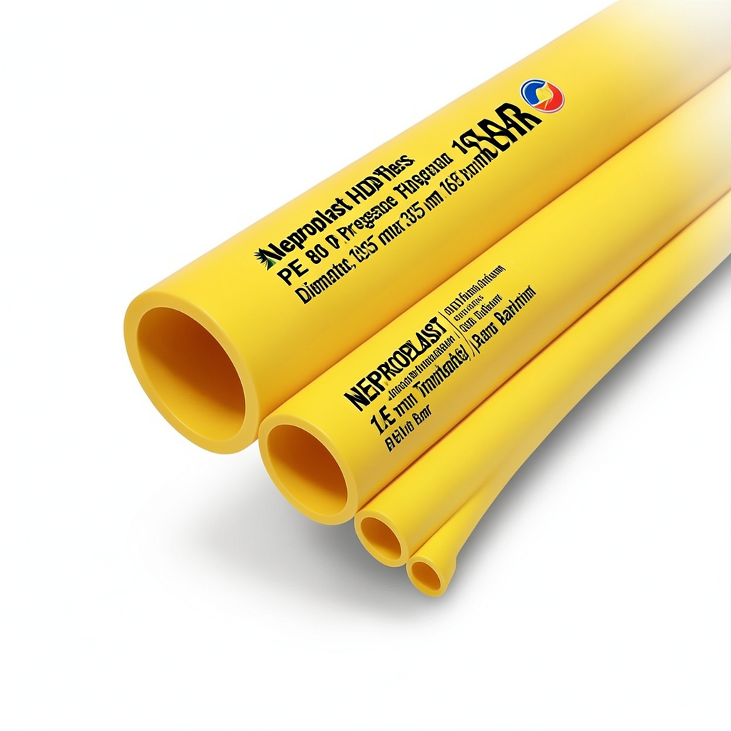 مواسير HDPE نيبروبلاست PE 80 ضغط 16 بار قطر 355 مم سمك 39.7 مم لون أصفر | نيبروبلاست