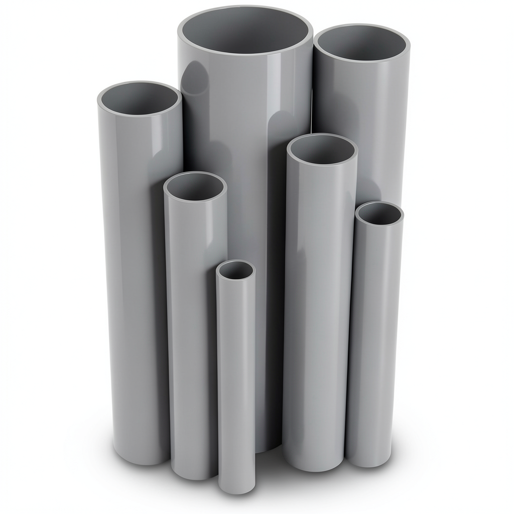 مواسير UPVC ضغط اسمي 21.7 بار مقاس ½ 1 إنش سمك 3.58 مم لون رمادي