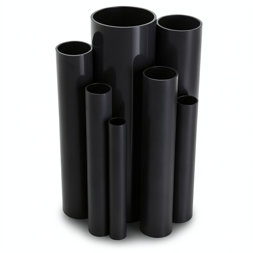 مواسير UPVC ضغط اسمي 21.7 بار مقاس ½ 1 إنش سمك 3.58 مم لون أسود