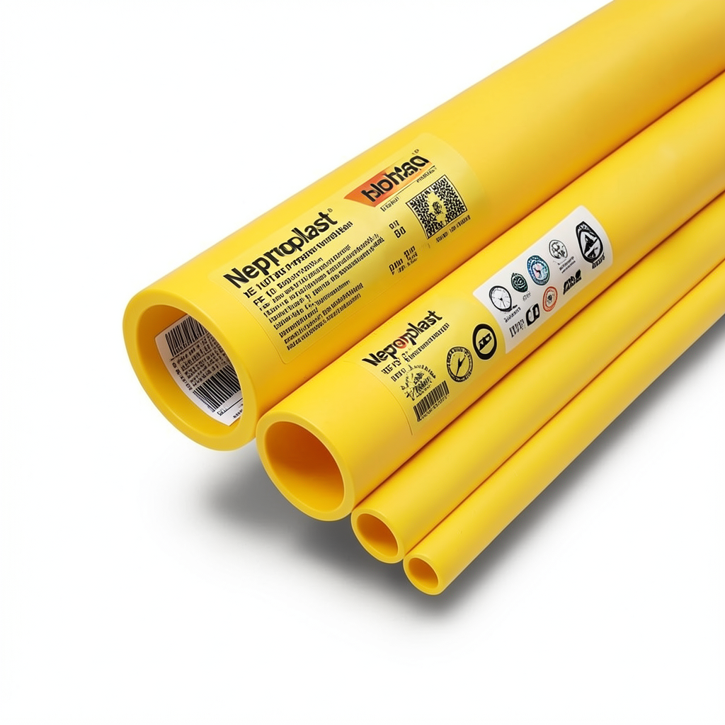 مواسير HDPE نيبروبلاست PE 100 ضغط 20 بار قطر خارجي 500 مم سمك 55.8 مم لون أصفر | نيبروبلاست