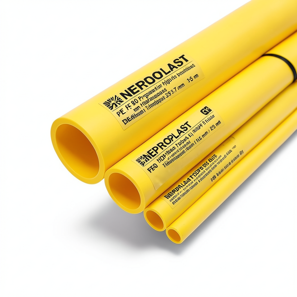 مواسير HDPE نيبروبلاست PE 80 ضغط 16 بار قطر 355 مم سمك 39.7 مم لون أصفر | نيبروبلاست