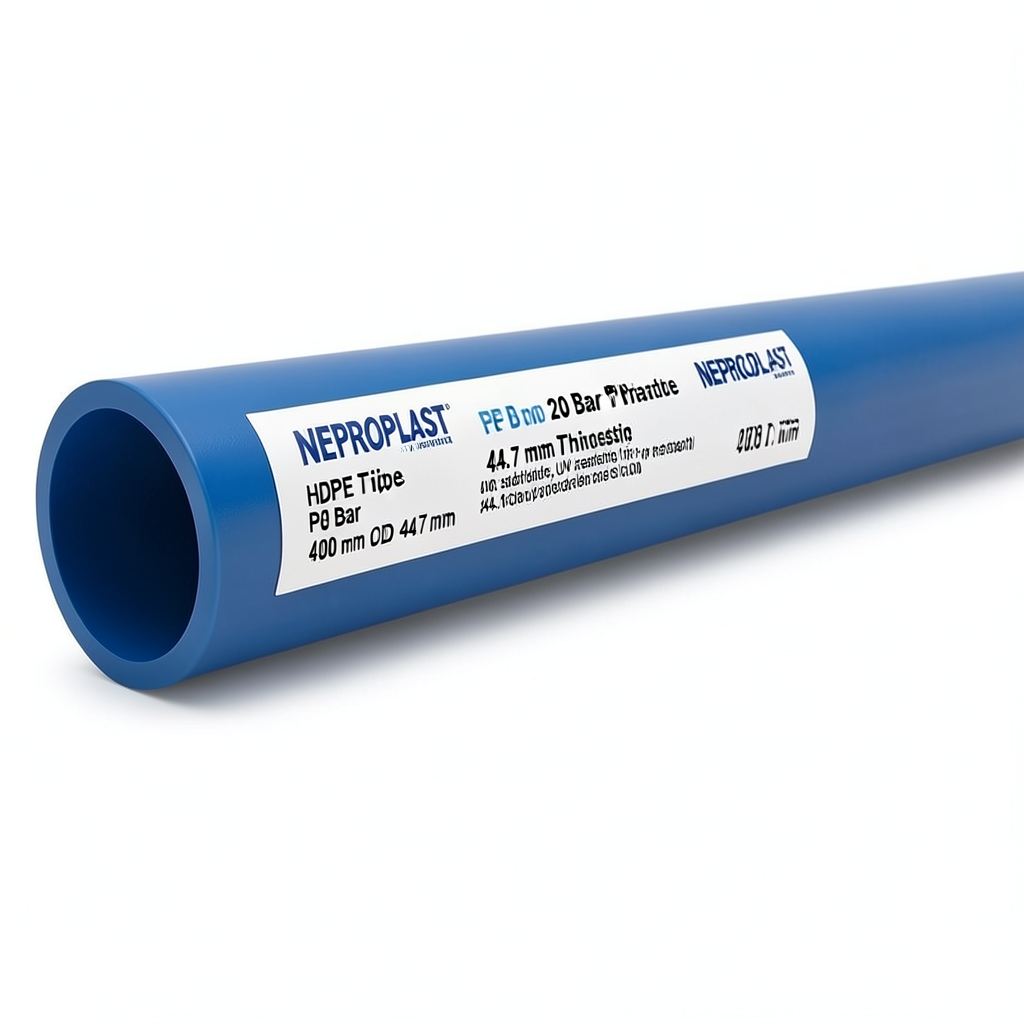 أنابيب HDPE PE 100 ضغط 20 بار قطر 400 مم سمك 44.7 مم لون أزرق | نيبروبلاست