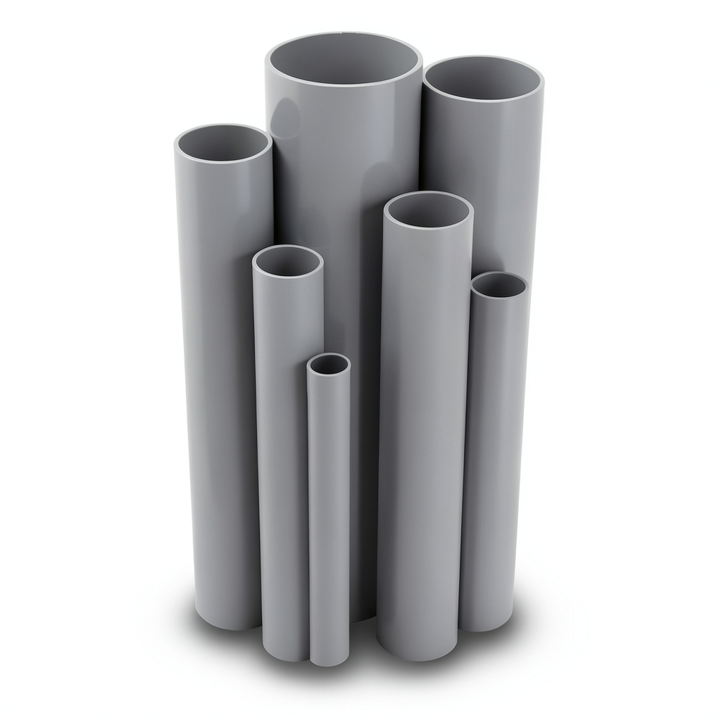 مواسير UPVC ضغط اسمي 11 بار مقاس 1 إنش سمك 1.52 مم لون رمادي