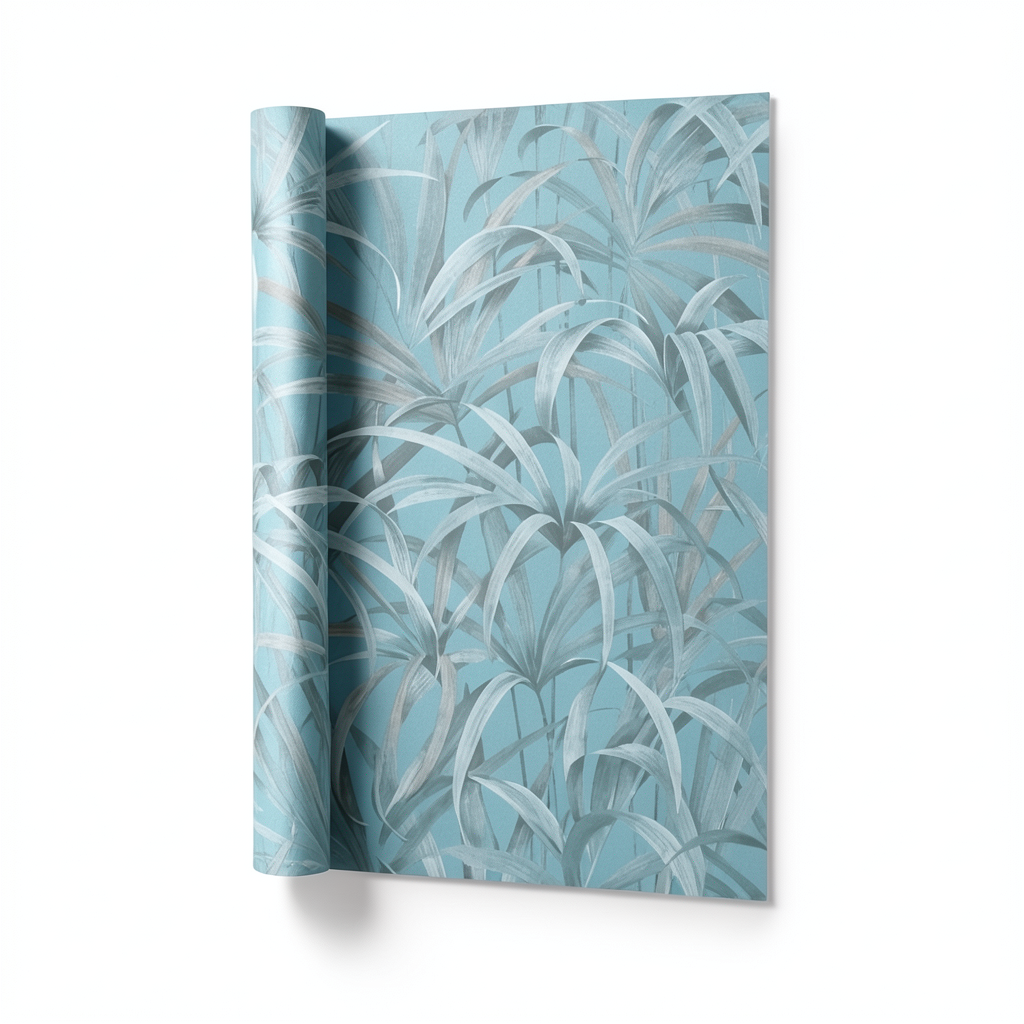 German Wall Covering Leaf-Patterned 10m x 0.53m Turquoise
