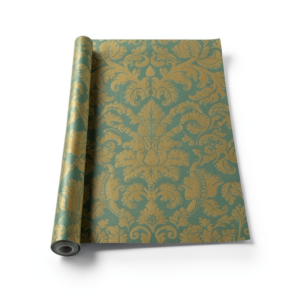German Wallpaper Green with Gold 10m x 0.53m, Model 515831