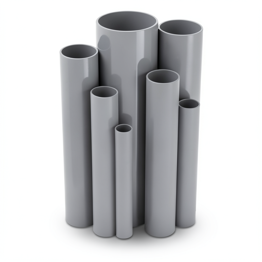 مواسير UPVC ضغط 11 بار مقاس ½ 1 إنش سمك 1.85 مم لون رمادي