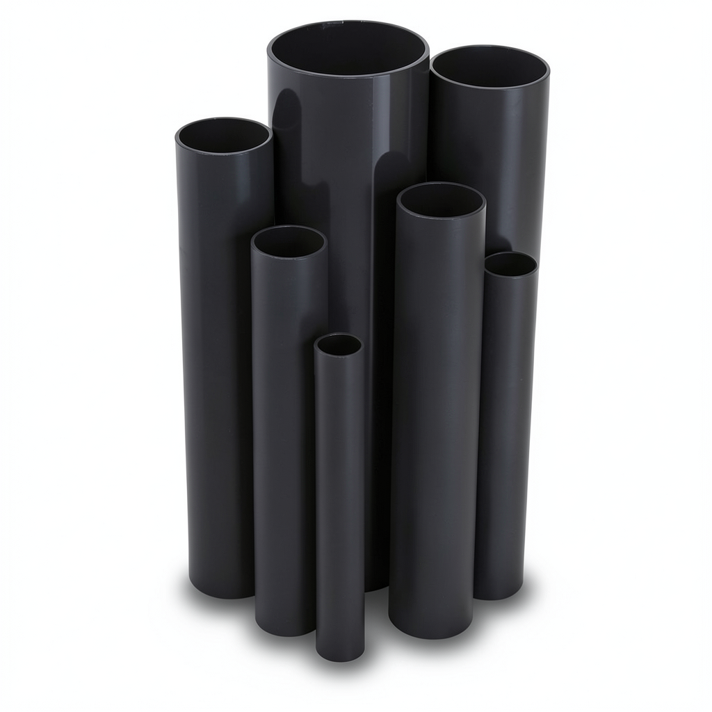 مواسير UPVC ضغط 11 بار مقاس ½ 1 إنش سمك 1.85 مم لون أسود
