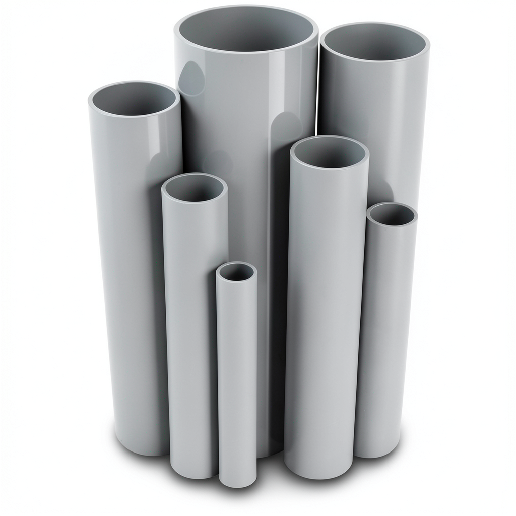مواسير UPVC ضغط 17.2 بار مقاس ½ 1 إنش سمك 2.84 مم لون رمادي