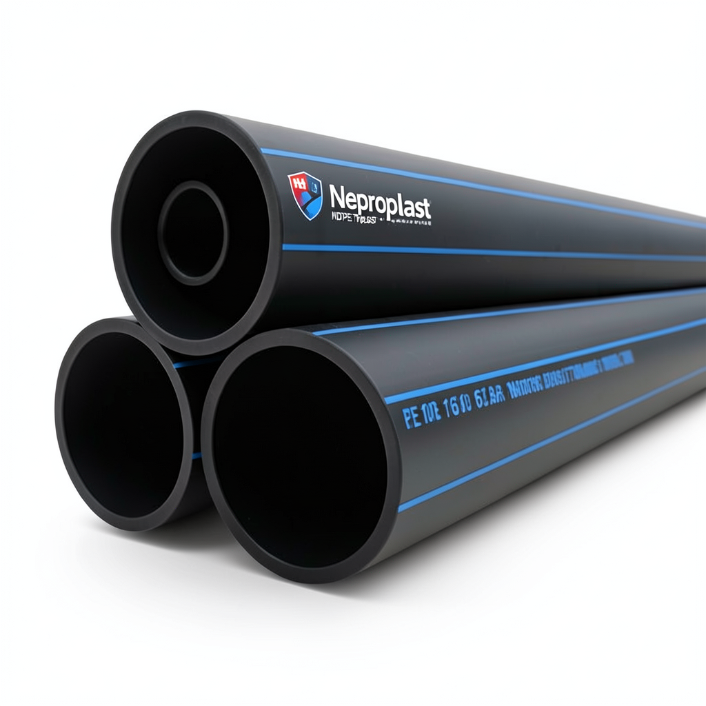 مواسير HDPE نيبروبلاست PE 100 ضغط 16 بار قطر خارجي 630 مم سمك 57.2 مم لون اسود | نيبروبلاست