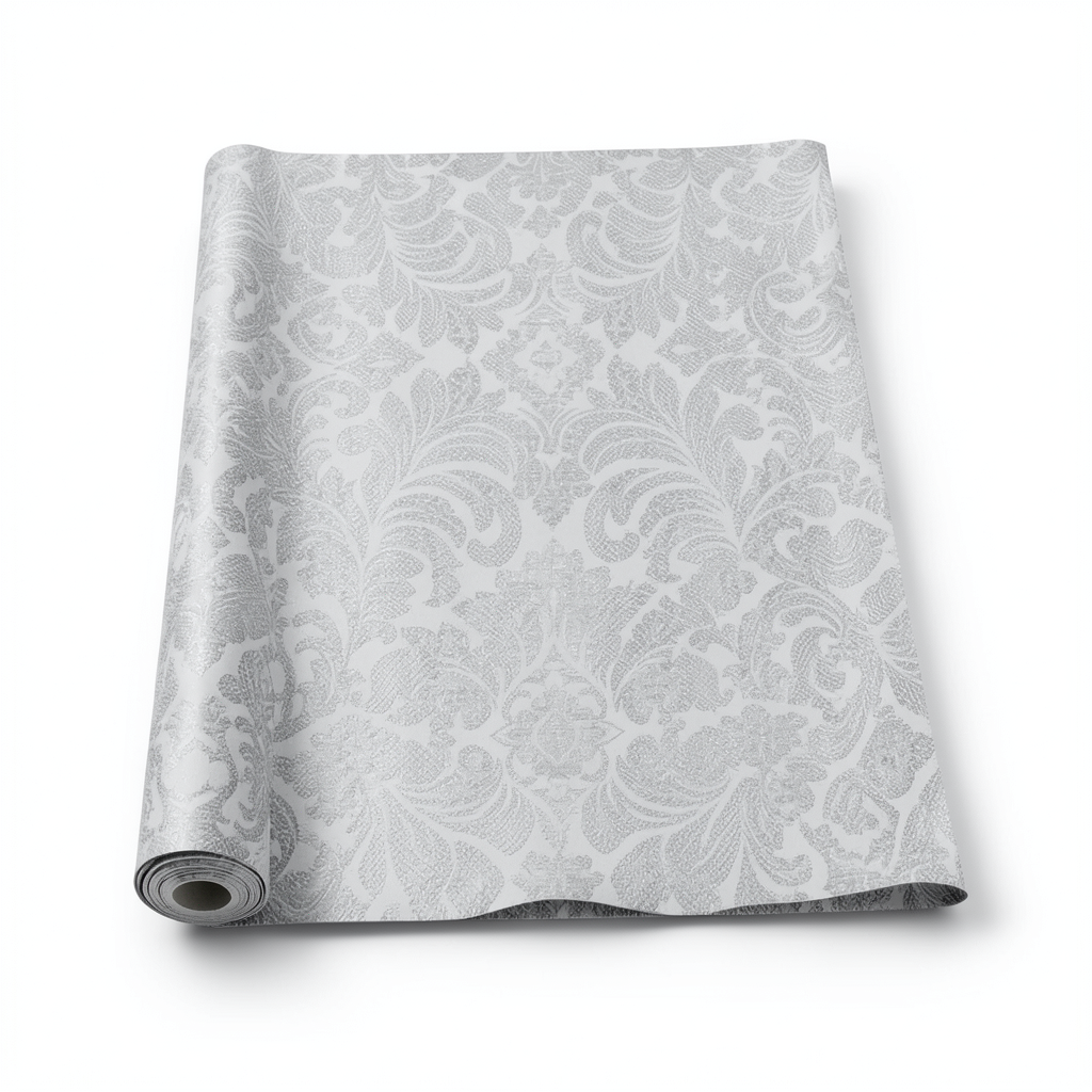 Italian Wallpaper Gray Color Classic Design, Size 10m x 0.70m