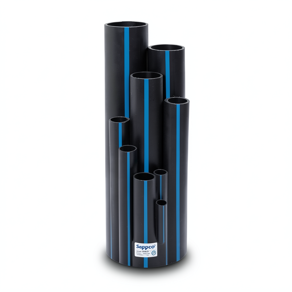 Sappco HDPE Pipe DR 11 PN 13.79 Bar Size 200 mm Thickness 18.2 mm Black | SAPPCO