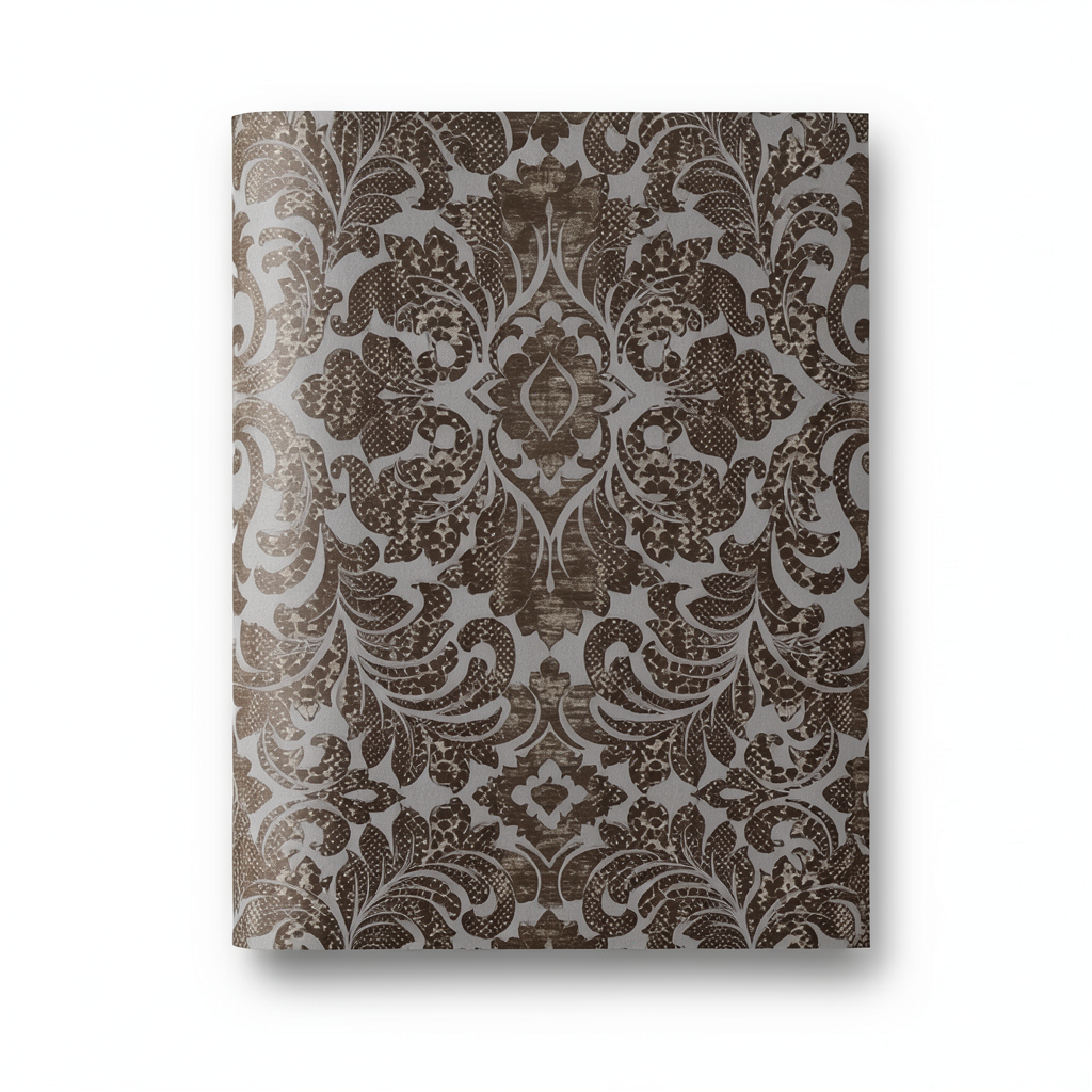 Italian Wallpaper Dark Brown Color Classic Design, Size 10mx0.70m
