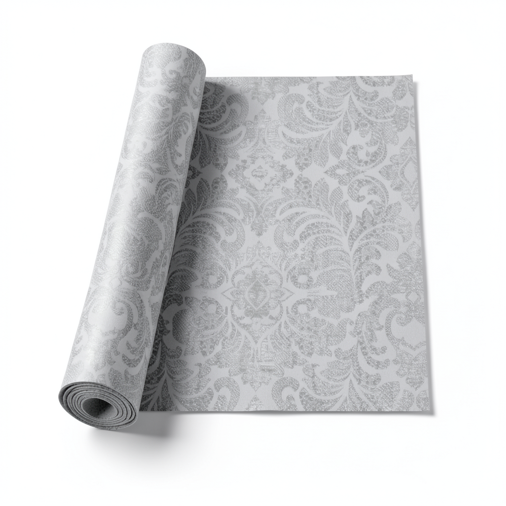 Italian Wallpaper Gray Color Classic Design, Size 10m x 0.70m