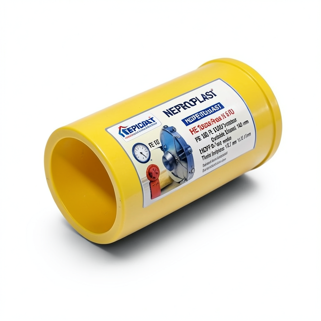 أنابيب HDPE PE 100 ضغط 16 بار قطر خارجي 140 مم سمك 12.7 مم لون أصفر | نيبروبلاست