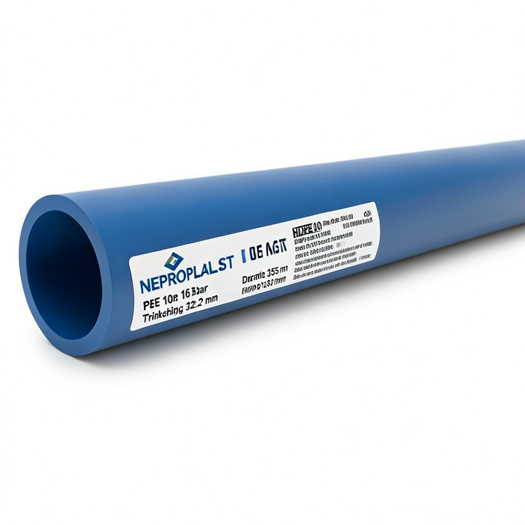 مواسير HDPE بولي ايثيلين عالي الكثافة PE 100 ضغط 16 بار قطر 355 مم سمك 32.2 مم أزرق | نيبروبلاست