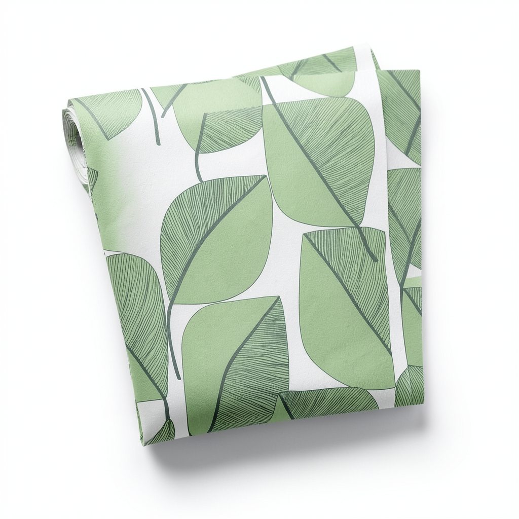 Italian Wallpaper Leaf-Patterned Design 10m x 0.53m, Green Color
