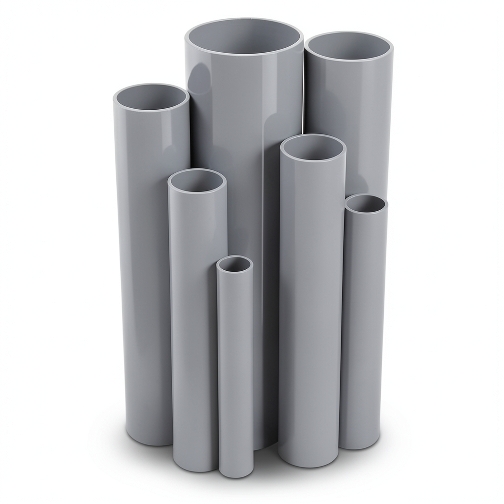 مواسير UPVC مقاس 6 إنش سمك 5.18 مم ضغط 8.6 بار لون رمادي