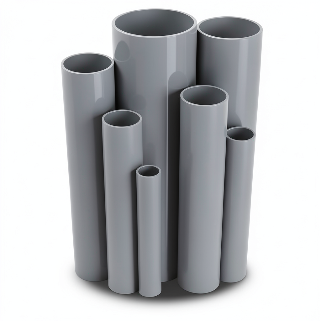 مواسير UPVC مقاس 4 إنش سمك 5.44 مم ضغط 13.8 بار لون رمادي