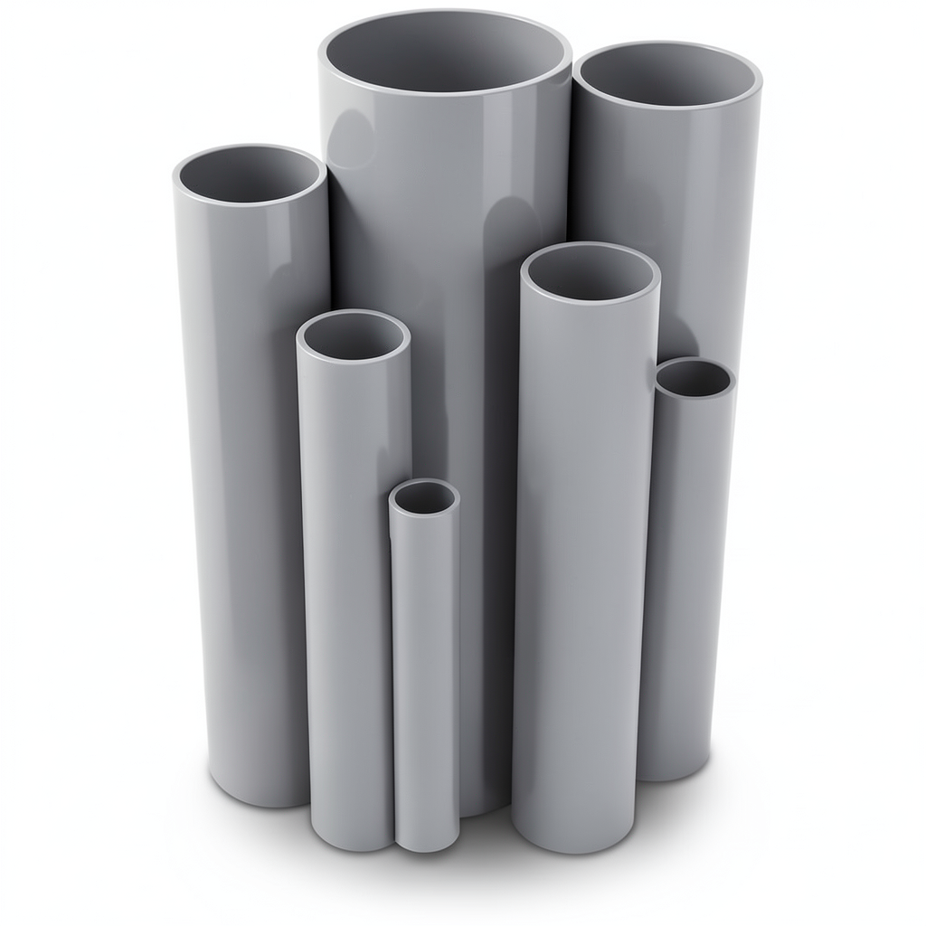 مواسير UPVC مقاس 6 إنش سمك 5.18 مم ضغط 8.6 بار لون رمادي