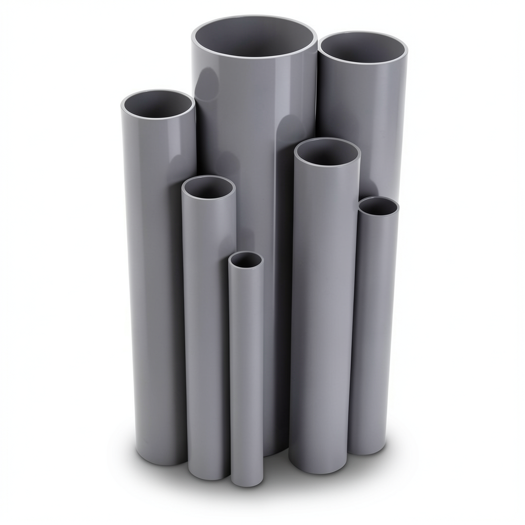 مواسير UPVC ضغط اسمي 17.2 بار مقاس 6 إنش سمك 9.91 مم لون رمادي