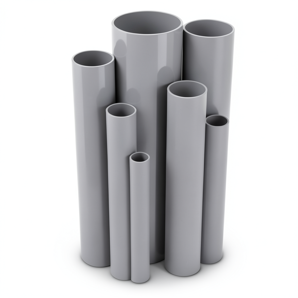 مواسير UPVC مقاس 8 إنش ضغط 8.6 بار سمك 6.73 مم لون رمادي