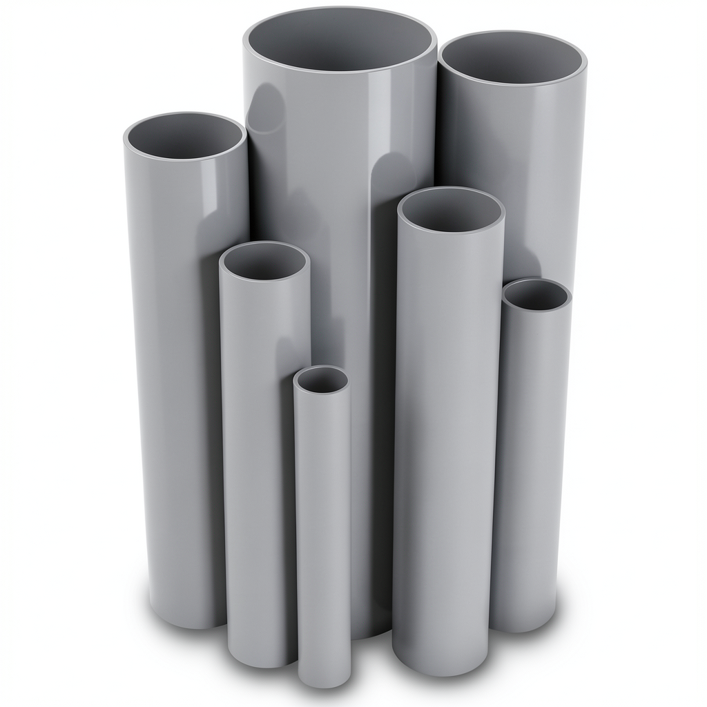 مواسير UPVC مقاس 8 إنش سمك 12.90 مم ضغط 17.2 بار لون رمادي