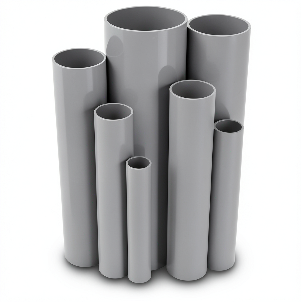 مواسير UPVC مقاس 8 إنش ضغط 8.6 بار سمك 6.73 مم لون رمادي