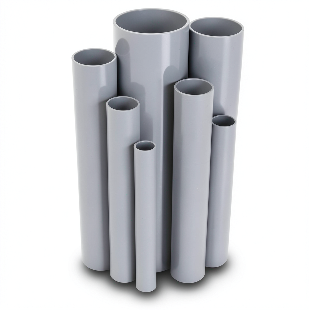 مواسير UPVC ضغط 6.9 بار مقاس 8 إنش سمك 5.33 مم لون رمادي