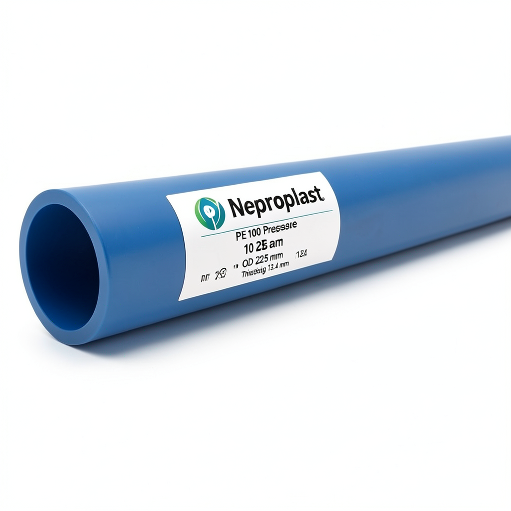 أنابيب HDPE نيبروبلاست PE 100 ضغط 10 بار قطر خارجي 225 مم سمك 13.4 مم لون أزرق | نيبروبلاست