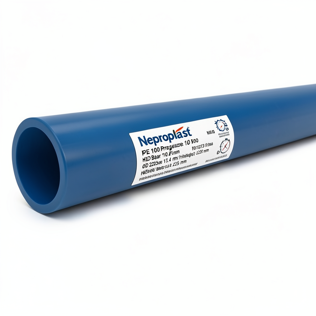 أنابيب HDPE نيبروبلاست PE 100 ضغط 10 بار قطر خارجي 225 مم سمك 13.4 مم لون أزرق | نيبروبلاست